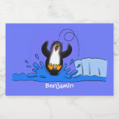 かわいいハッピージャンペンギン漫画イラストレーション フードラベル (シングルラベル)