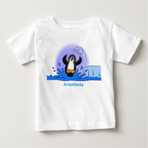 かわいいハッピージャンペンギン漫画イラストレーション ベビーTシャツ