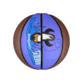 かわいいハッピージャンペンギン漫画イラストレーション ミニバスケットボール (縦)