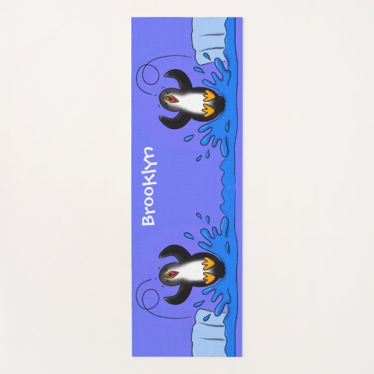 かわいいハッピージャンペンギン漫画イラストレーション ヨガマット (正面)