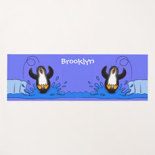 かわいいハッピージャンペンギン漫画イラストレーション ヨガマット (正面(横))