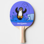 かわいいハッピージャンペンギン漫画イラストレーション 卓球ラケット (裏面)