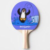 かわいいハッピージャンペンギン漫画イラストレーション 卓球ラケット (正面)