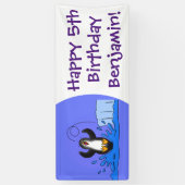 かわいいハッピージャンペンギン漫画イラストレーション 横断幕 (縦)