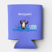 かわいいハッピージャンペンギン漫画イラストレーション 缶クーラー (裏面)