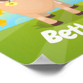 かわいいハッピージャージーの牛と花の日の出の漫画 ポスター (角)