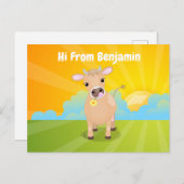 かわいいハッピージャージーの牛と花の日の出の漫画 ポストカード (正面/裏面)