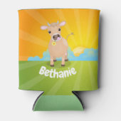 かわいいハッピージャージーの牛と花の日の出の漫画 缶クーラー (正面)