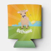 かわいいハッピージャージーの牛と花の日の出の漫画 缶クーラー (裏面)