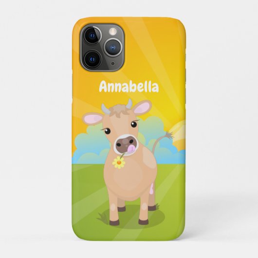 かわいいハッピージャージーの牛と花の日の出の漫画 Case-Mate iPhoneケース (裏)