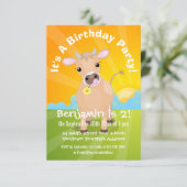 かわいいハッピージャージーの牛と花の漫画の誕生日 招待状 (スタンド正面)