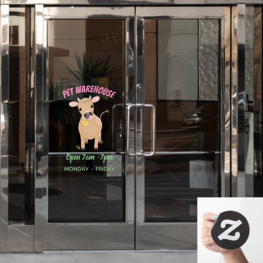 かわいいハッピージャージーの牛と花の漫画 ウィンドウサイン (オフィスドア)