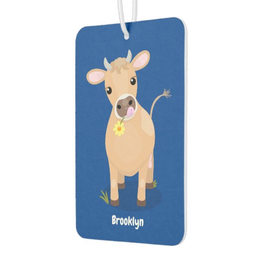 かわいいハッピージャージーの牛と花の漫画 カーエアーフレッシュナー (左)