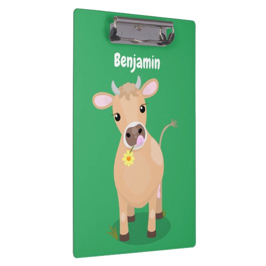 かわいいハッピージャージーの牛と花の漫画 クリップボード (右)