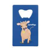 かわいいハッピージャージーの牛と花の漫画 クレジットカード栓抜き (正面)