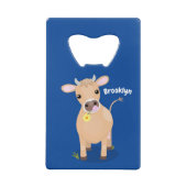 かわいいハッピージャージーの牛と花の漫画 クレジットカード栓抜き (裏面)