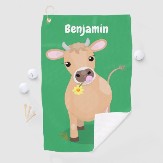 かわいいハッピージャージーの牛と花の漫画 ゴルフタオル (インサイチュ)