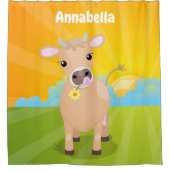 かわいいハッピージャージーの牛と花の漫画 シャワーカーテン (正面)