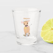 かわいいハッピージャージーの牛と花の漫画 ショットグラス (正面)