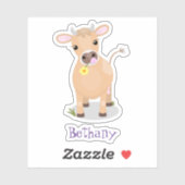 かわいいハッピージャージーの牛と花の漫画 シール (シート)