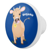 かわいいハッピージャージーの牛と花の漫画 セラミックノブ (右)