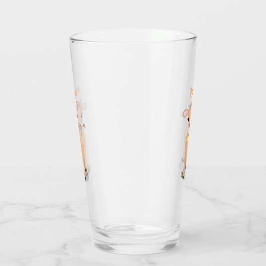 かわいいハッピージャージーの牛と花の漫画 タンブラーグラス (右)