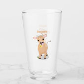 かわいいハッピージャージーの牛と花の漫画 タンブラーグラス (正面)