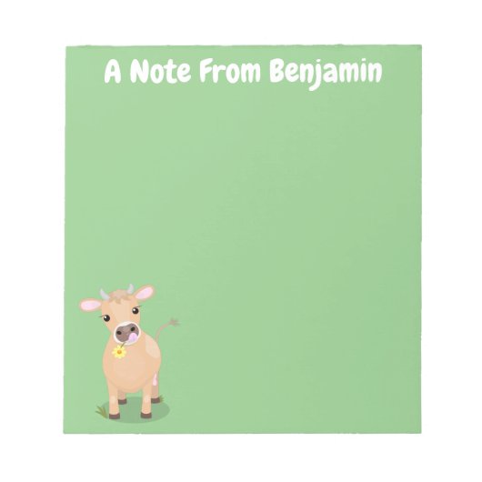 かわいいハッピージャージーの牛と花の漫画 ノートパッド (正面)