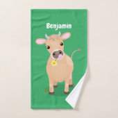 かわいいハッピージャージーの牛と花の漫画 バスタオルセット (ハンドタオル)