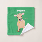 かわいいハッピージャージーの牛と花の漫画 バスタオルセット (ウォッシュタオル)