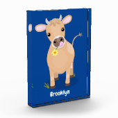 かわいいハッピージャージーの牛と花の漫画 フォトブロック (左)