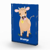 かわいいハッピージャージーの牛と花の漫画 フォトブロック (右)