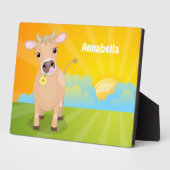 かわいいハッピージャージーの牛と花の漫画 フォトプラーク (側面)