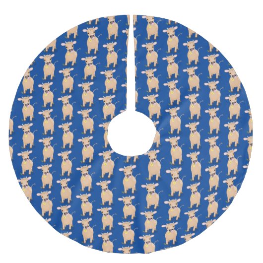 かわいいハッピージャージーの牛と花の漫画 ブラッシュドポリエステルツリースカート (正面)