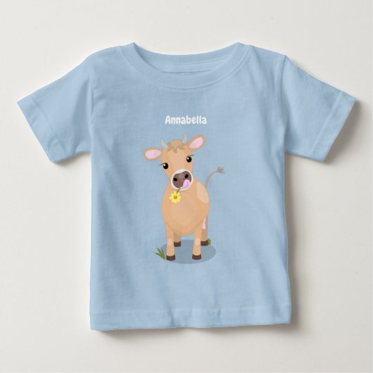かわいいハッピージャージーの牛と花の漫画 ベビーTシャツ (正面)