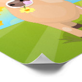 かわいいハッピージャージーの牛と花の漫画 ポスター (角)