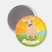 かわいいハッピージャージーの牛と花の漫画 マグネット (正面/裏面)