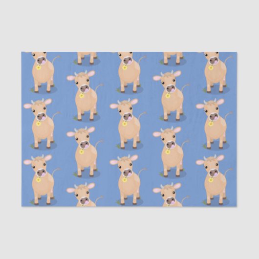 かわいいハッピージャージーの牛と花の漫画 薄葉紙 (正面)