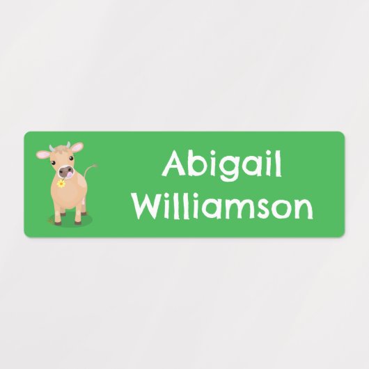 かわいいハッピージャージーの牛の漫画パーソナライズされた ラベル (デザイン2)
