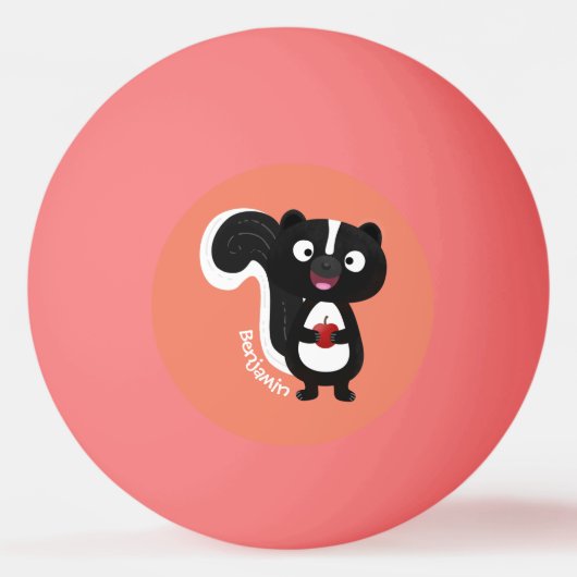 かわいいハッピースカンクアニメイラストレーション 卓球ボール (正面)