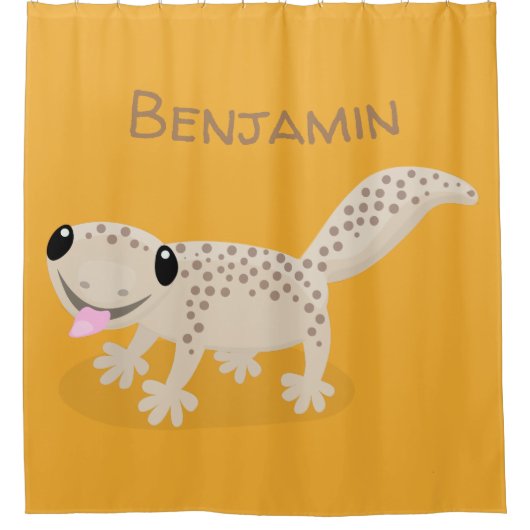 かわいいハッピースポッテッドタンgecko漫画イラストレーション シャワーカーテン (正面)
