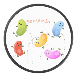 かわいいハッピーゼリービーンズ跳び漫画イラストレーション アイスホッケーパック