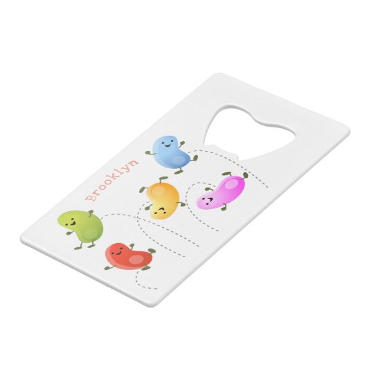 かわいいハッピーゼリービーンズ跳び漫画イラストレーション クレジットカード栓抜き (裏面アングル)