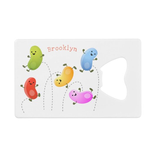 かわいいハッピーゼリービーンズ跳び漫画イラストレーション クレジットカード栓抜き (正面(横))