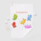 かわいいハッピーゼリービーンズ跳び漫画イラストレーション ゴルフタオル (インサイチュ)