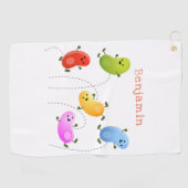 かわいいハッピーゼリービーンズ跳び漫画イラストレーション ゴルフタオル (横)