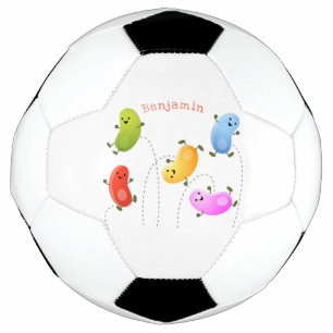 かわいいハッピーゼリービーンズ跳び漫画イラストレーション サッカーボール