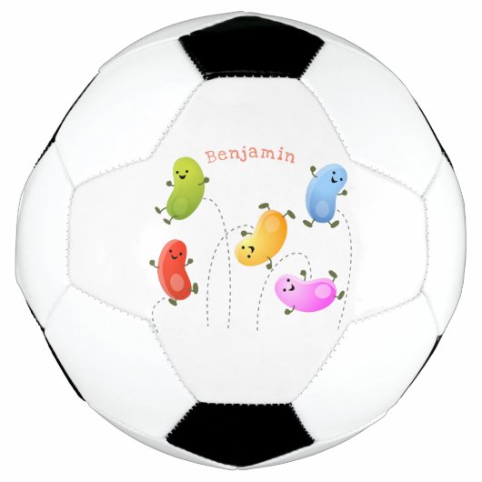 かわいいハッピーゼリービーンズ跳び漫画イラストレーション サッカーボール (正面)