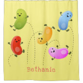 かわいいハッピーゼリービーンズ跳び漫画イラストレーション シャワーカーテン (正面)