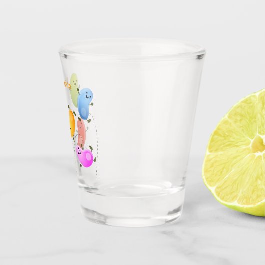 かわいいハッピーゼリービーンズ跳び漫画イラストレーション ショットグラス (右)